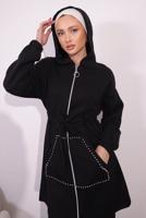 Tesettür giyim SİYAH ÖRME PANTOLONLU TAKIM T 4044