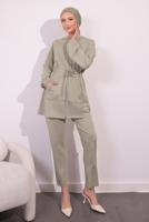 Tesettür giyim BEJ ÖRME PANTOLONLU TAKIM T 4044