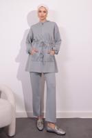 Tesettür giyim GRİ ÖRME PANTOLONLU TAKIM T 4044