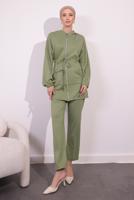 Tesettür giyim HAKİ ÖRME PANTOLONLU TAKIM T 4044