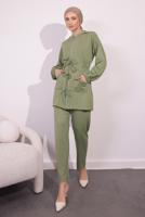 Tesettür giyim HAKİ ÖRME PANTOLONLU TAKIM T 4044