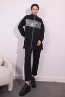 Tesettür giyim SİYAH İKİ İPLİK PANTOLONLU TAKIM T 4054