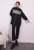 Tesettür giyim SİYAH İKİ İPLİK PANTOLONLU TAKIM T 4054