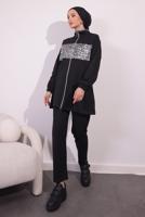 Tesettür giyim SİYAH İKİ İPLİK PANTOLONLU TAKIM T 4054