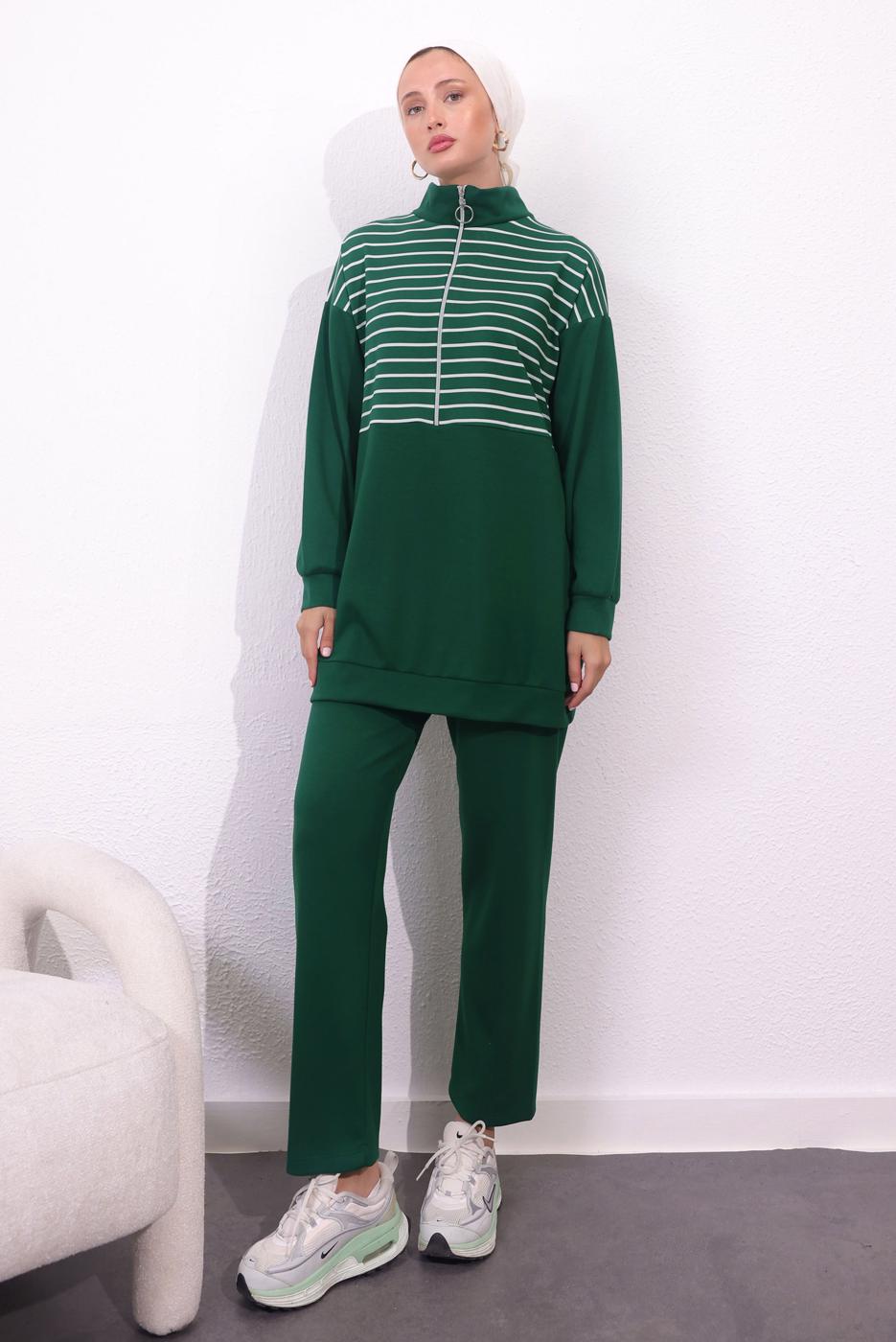 Tesettür giyim YEŞİL ÖRME PANTOLONLU TAKIM T 4154