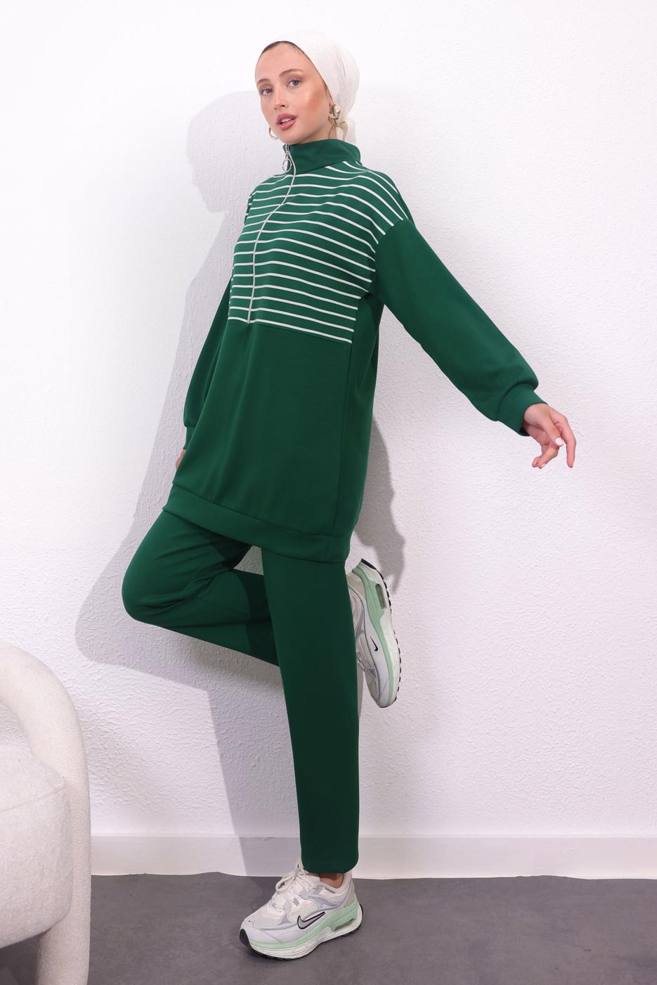 Tesettür giyim YEŞİL ÖRME PANTOLONLU TAKIM T 4154