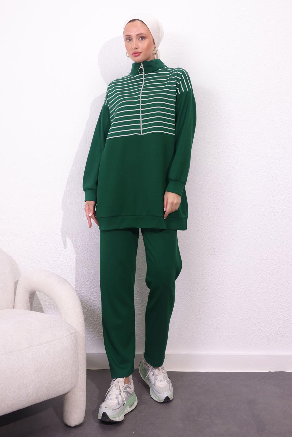 Tesettür giyim YEŞİL ÖRME PANTOLONLU TAKIM T 4154