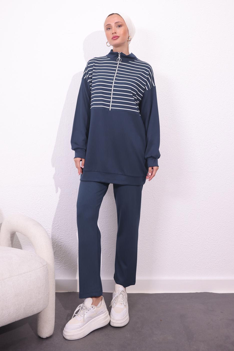 Tesettür giyim GRİ ÖRME PANTOLONLU TAKIM T 4154