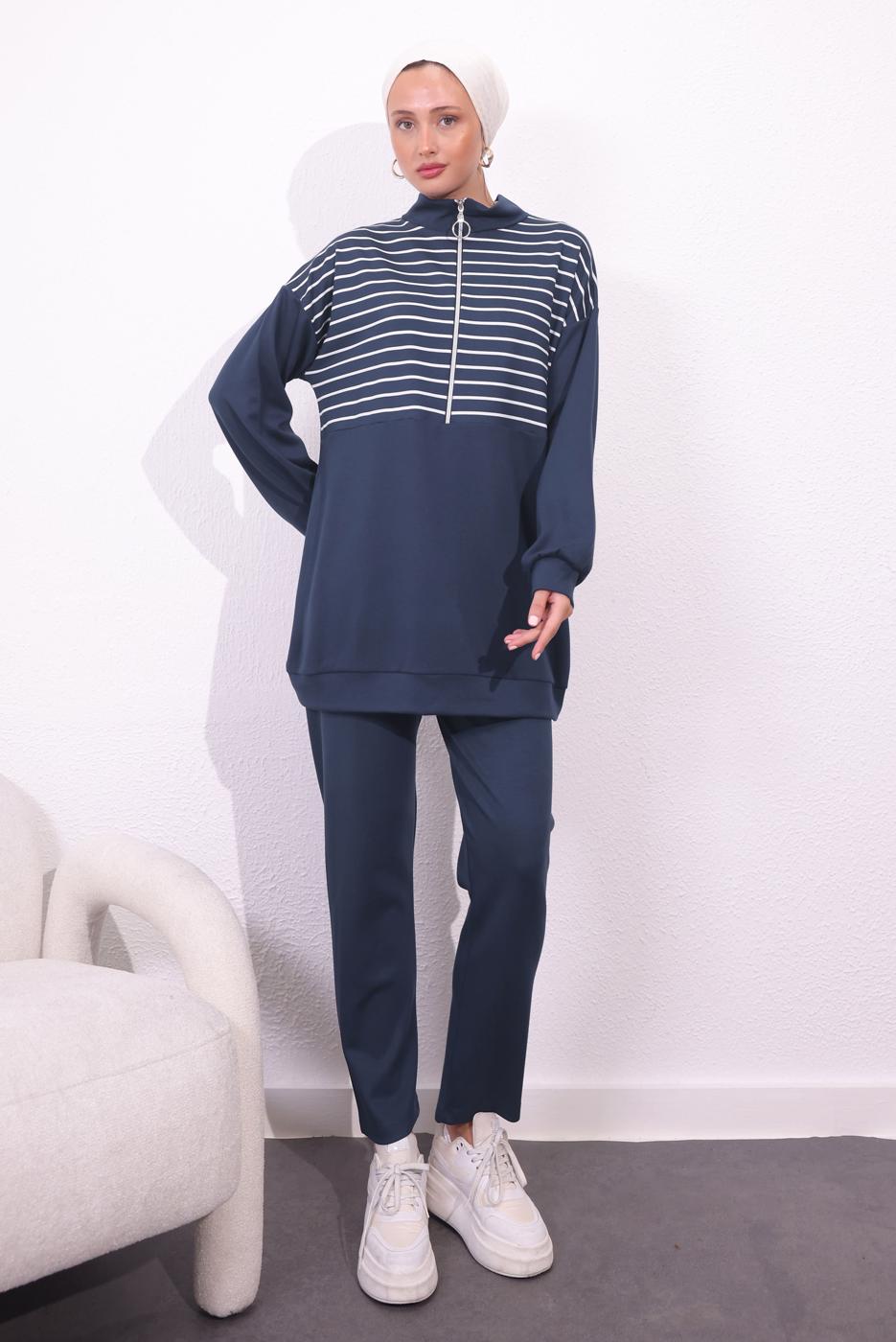 Tesettür giyim GRİ ÖRME PANTOLONLU TAKIM T 4154