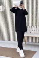 Tesettür giyim SİYAH FERMUARLI YAKA PANTOLONLU TAKIM T 4965