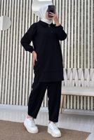 Tesettür giyim SİYAH FERMUARLI YAKA PANTOLONLU TAKIM T 4965