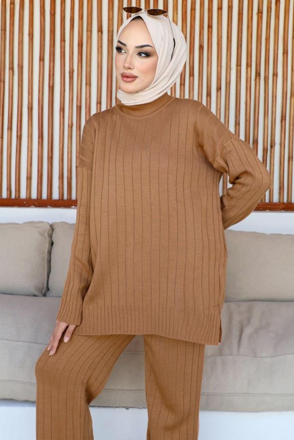 Hijab clothing BROWN KNITWEAR PANTS SUIT T 50032