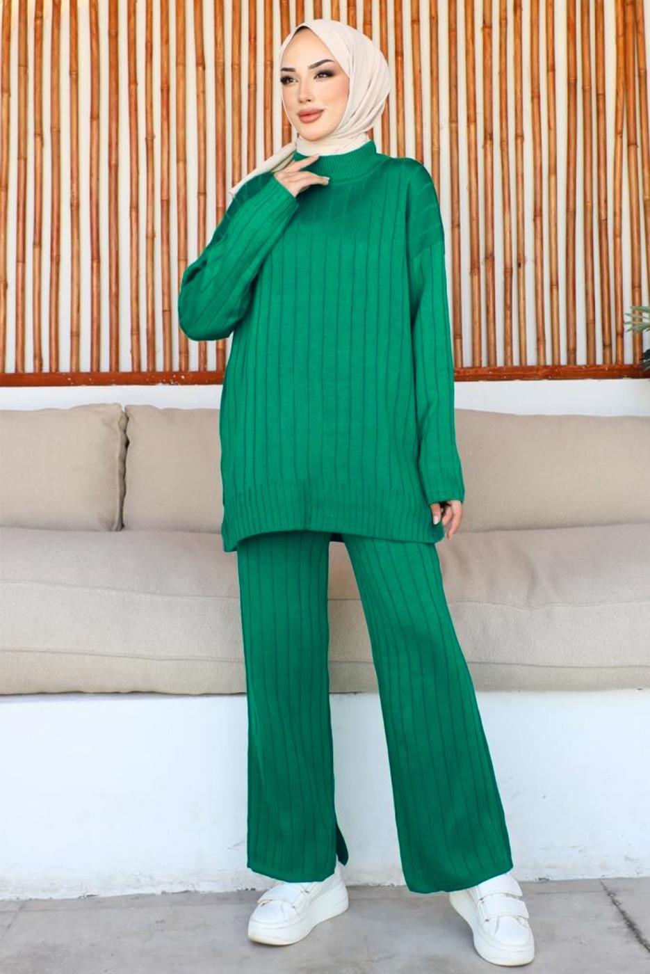 Hijab clothing GREEN KNITWEAR PANTS SUIT T 50032