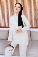 Tesettür giyim BEJ PANTOLONLU TRİKO TAKIM T 50032