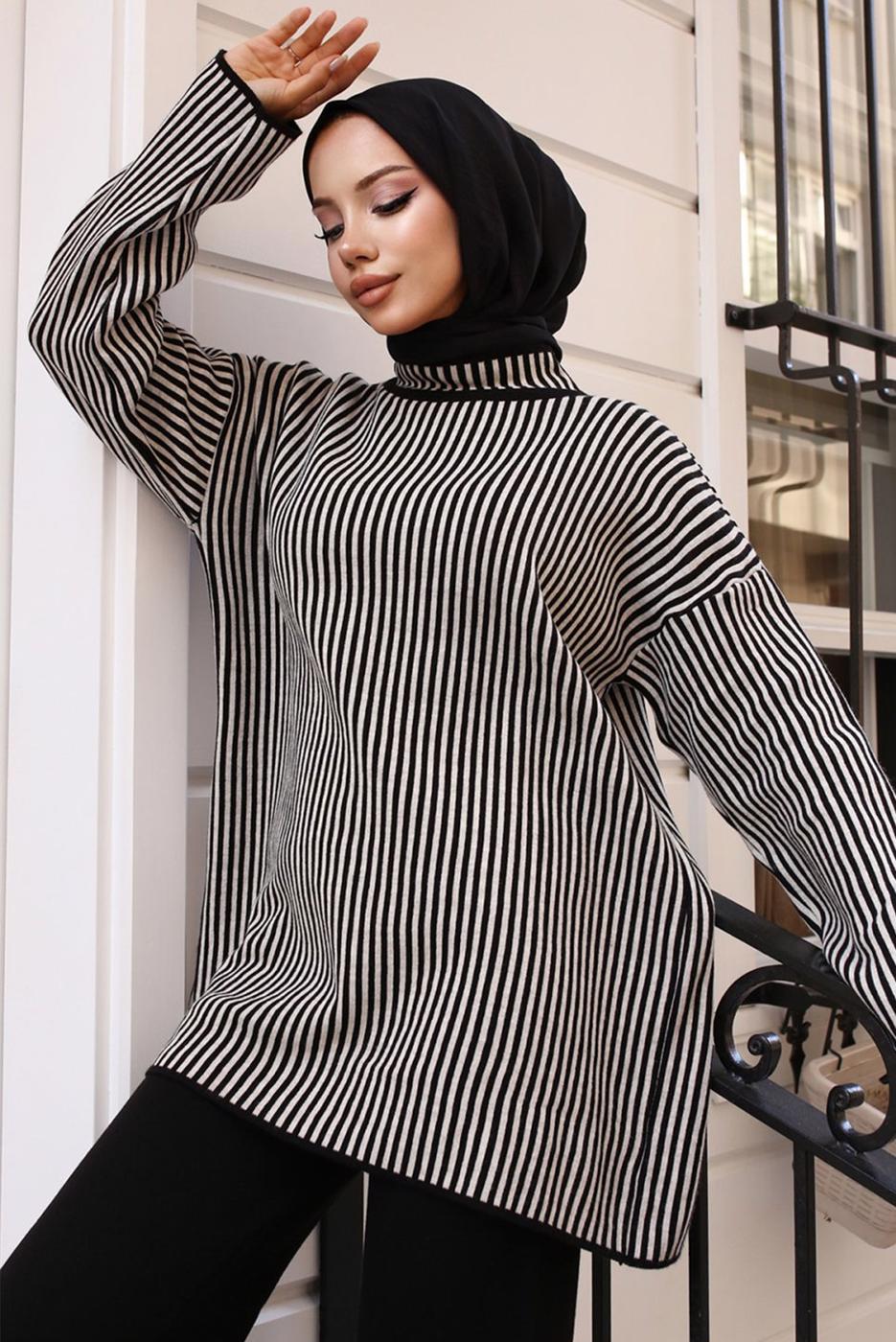 Tesettür giyim SİYAH PANTOLONLU TRİKO TAKIM T 50042