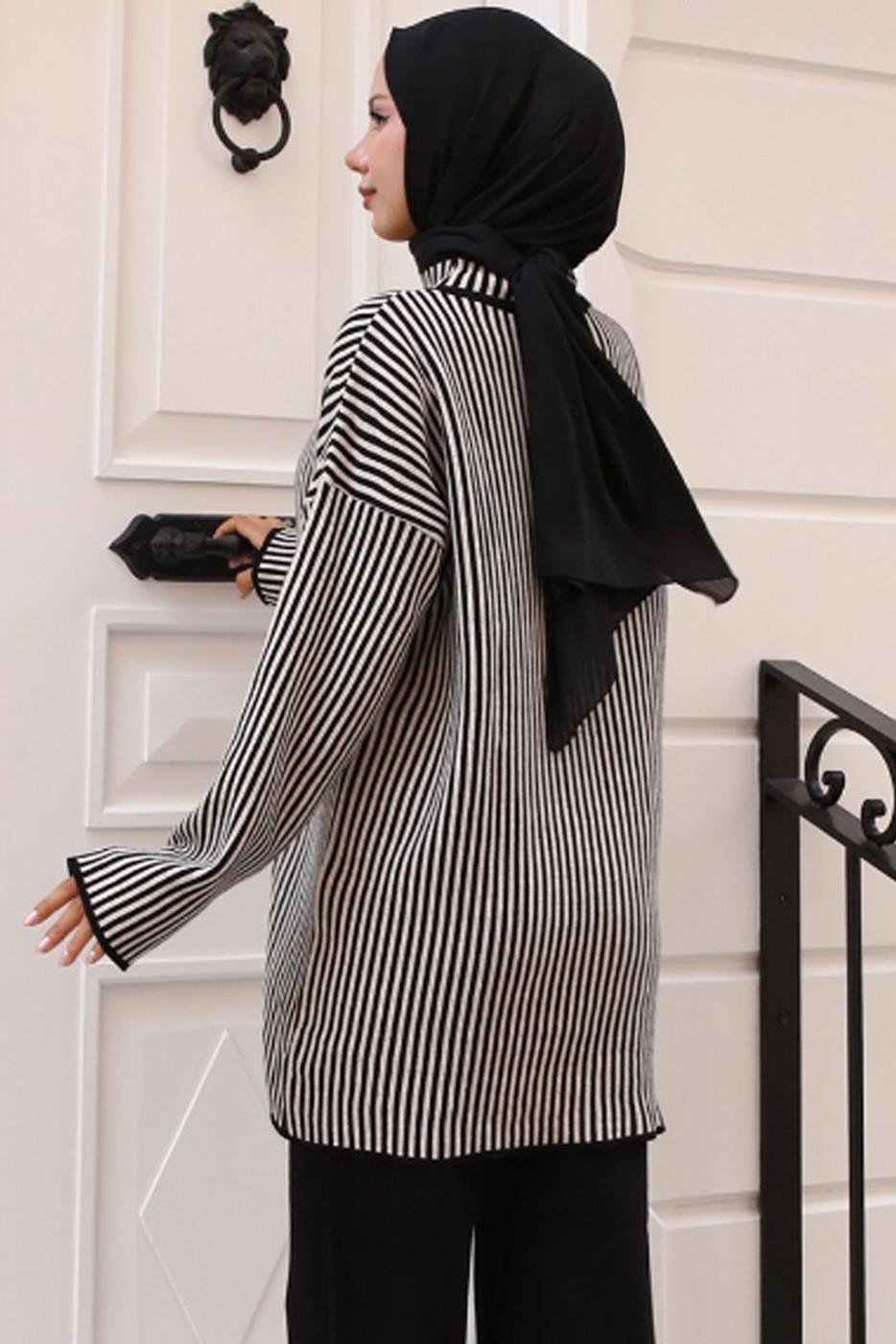 Tesettür giyim SİYAH PANTOLONLU TRİKO TAKIM T 50042