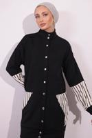 Tesettür giyim SİYAH ÖRME PANTOLONLU TAKIM T 5154