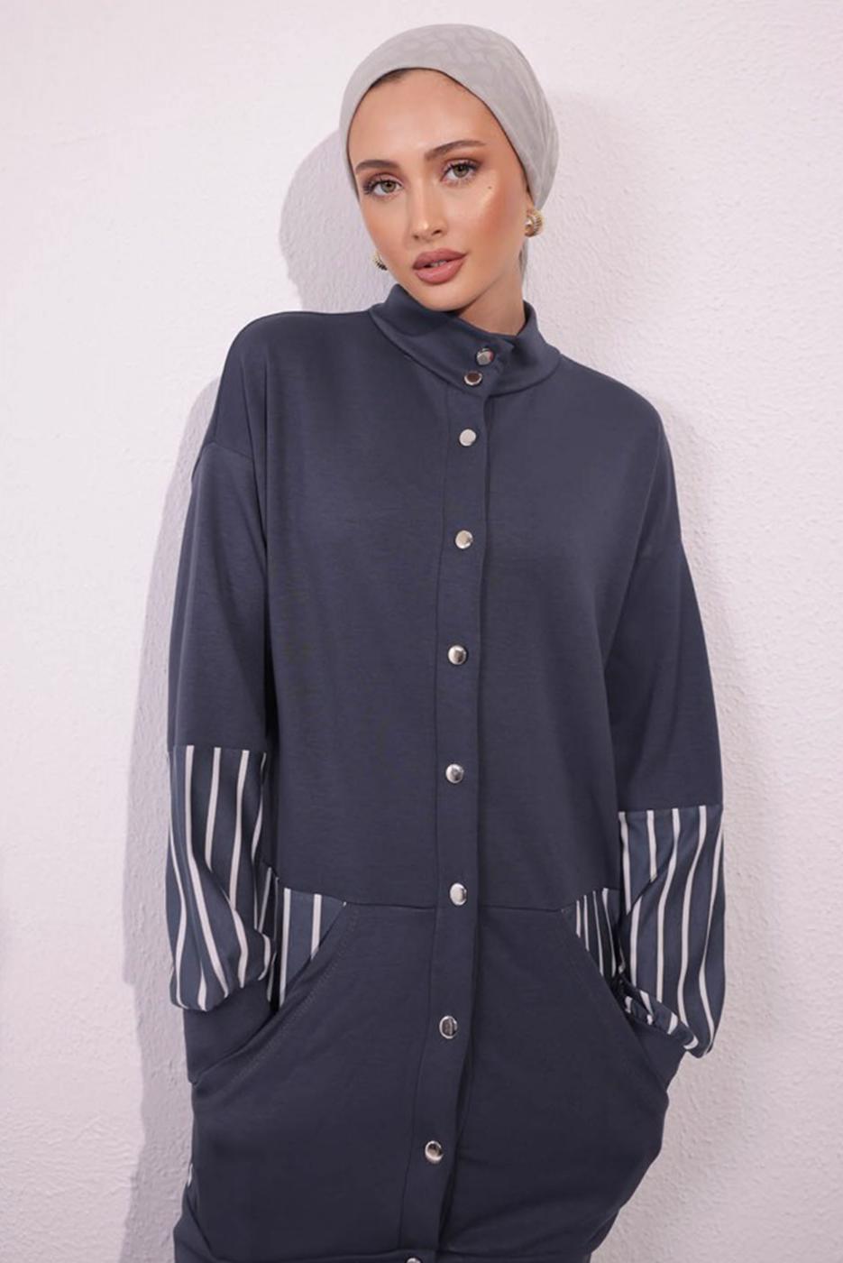 Tesettür giyim GRİ ÖRME PANTOLONLU TAKIM T 5154