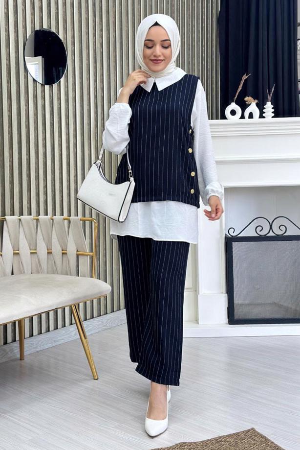 Vêtements hijab  STRIPED 3-PIECE VEST SUIT T 5274 - TRENDTESETTÜR