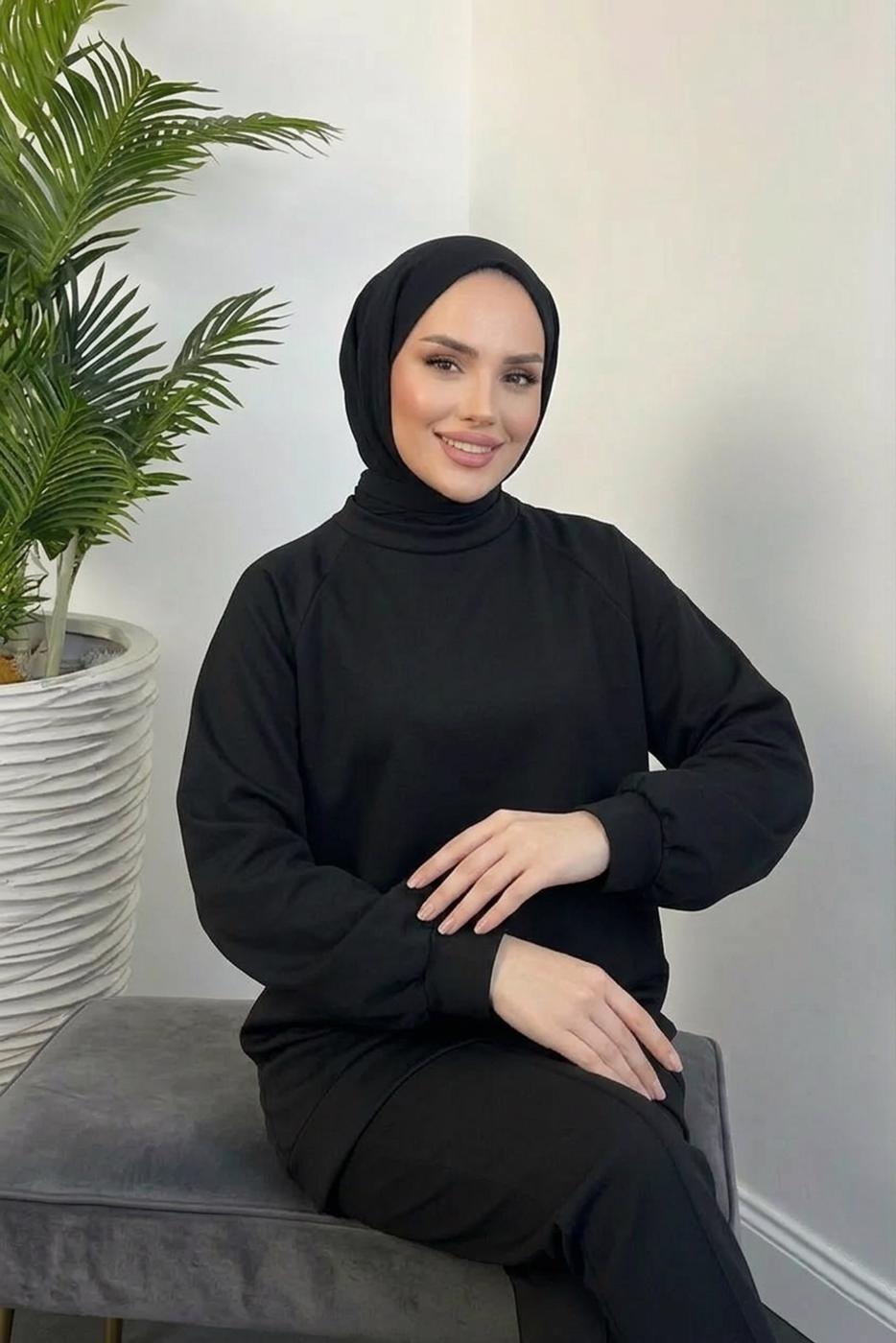 Tesettür giyim SİYAH PANTOLONLU SCUBA TAKIM T 5316