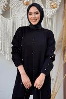 Vêtements hijab NOIR PANTALON DE COSTUME EN MAILLE AVEC BIJOU T 5451-2