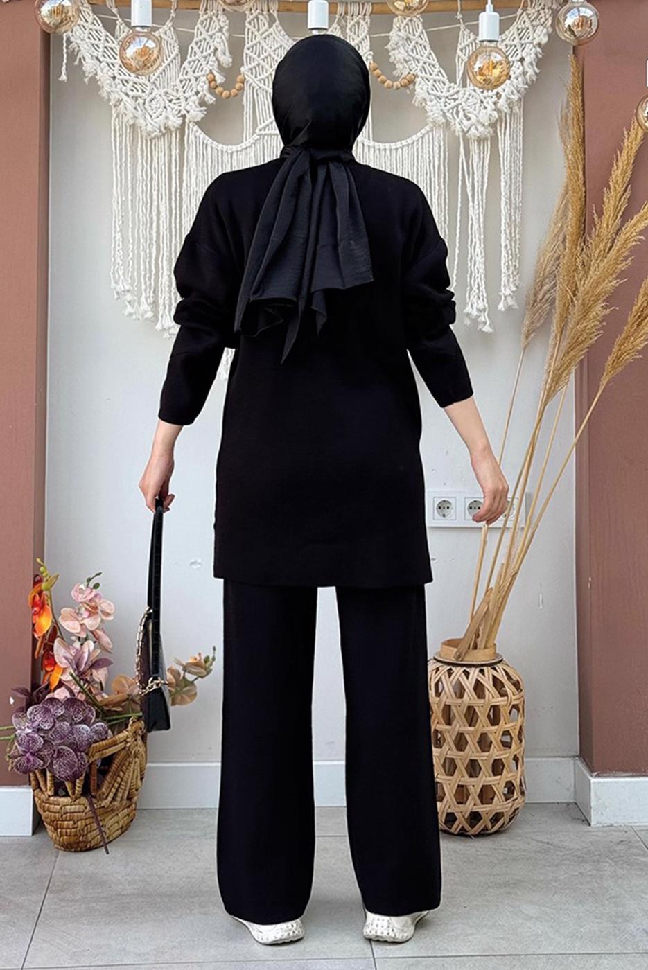 Vêtements hijab NOIR PANTALON DE COSTUME EN MAILLE AVEC BIJOU T 5451-2