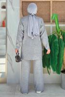 Tesettür giyim GRİ TAŞLI PANTOLONLU TRİKO TAKIM T 5451-2
