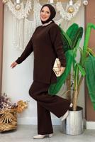Tesettür giyim KAHVE TAŞLI PANTOLONLU TRİKO TAKIM T 5451-2