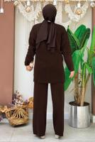 Tesettür giyim KAHVE TAŞLI PANTOLONLU TRİKO TAKIM T 5451-2