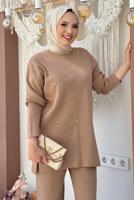 Tesettür giyim VİZON TAŞLI PANTOLONLU TRİKO TAKIM T 5451-2