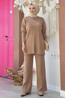 Tesettür giyim VİZON TAŞLI PANTOLONLU TRİKO TAKIM T 5451-2