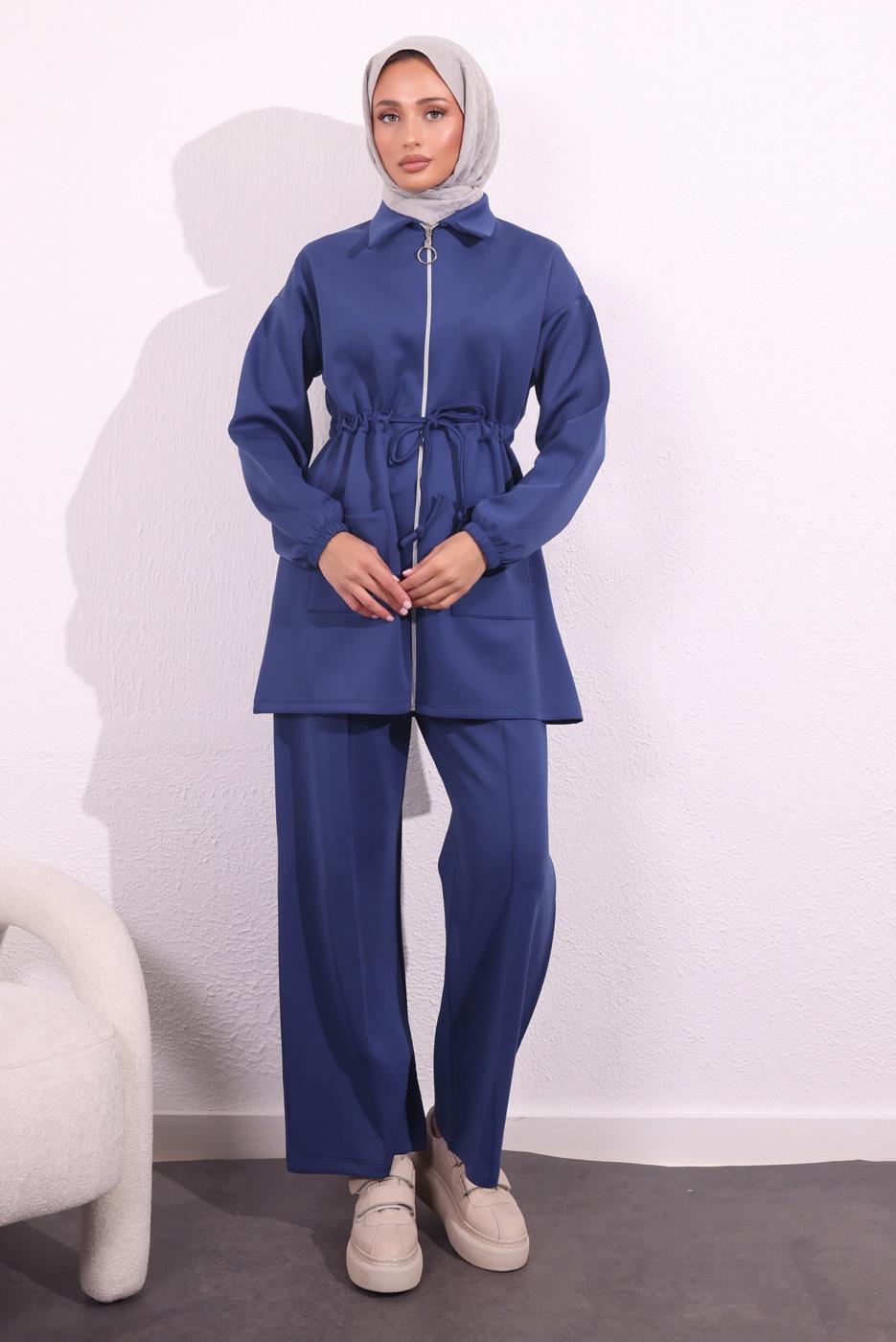 Tesettür giyim LACİVERT PANTOLONLU SCUBA TAKIM T 5654