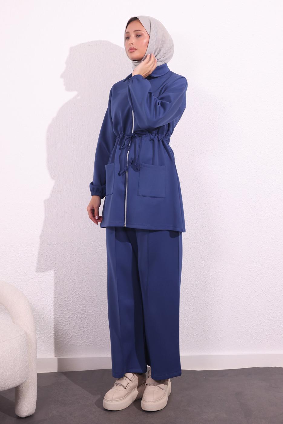 Tesettür giyim LACİVERT PANTOLONLU SCUBA TAKIM T 5654