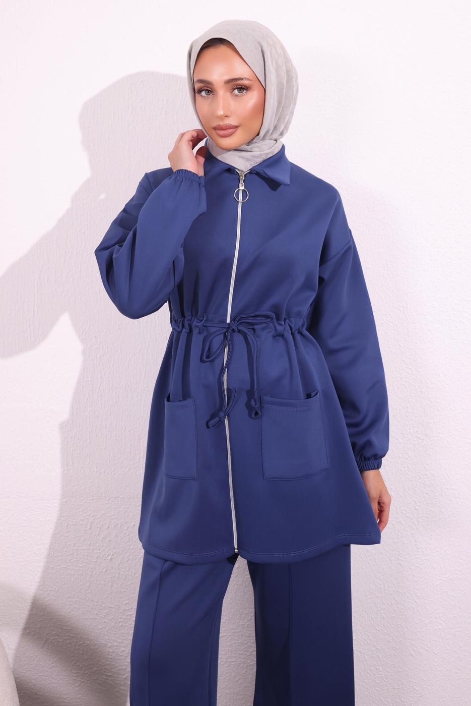 Tesettür giyim LACİVERT PANTOLONLU SCUBA TAKIM T 5654
