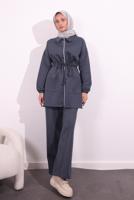 Tesettür giyim GRİ PANTOLONLU SCUBA TAKIM T 5654