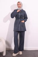 Tesettür giyim GRİ PANTOLONLU SCUBA TAKIM T 5654