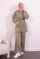 Tesettür giyim YEŞİL PANTOLONLU SCUBA TAKIM T 5654