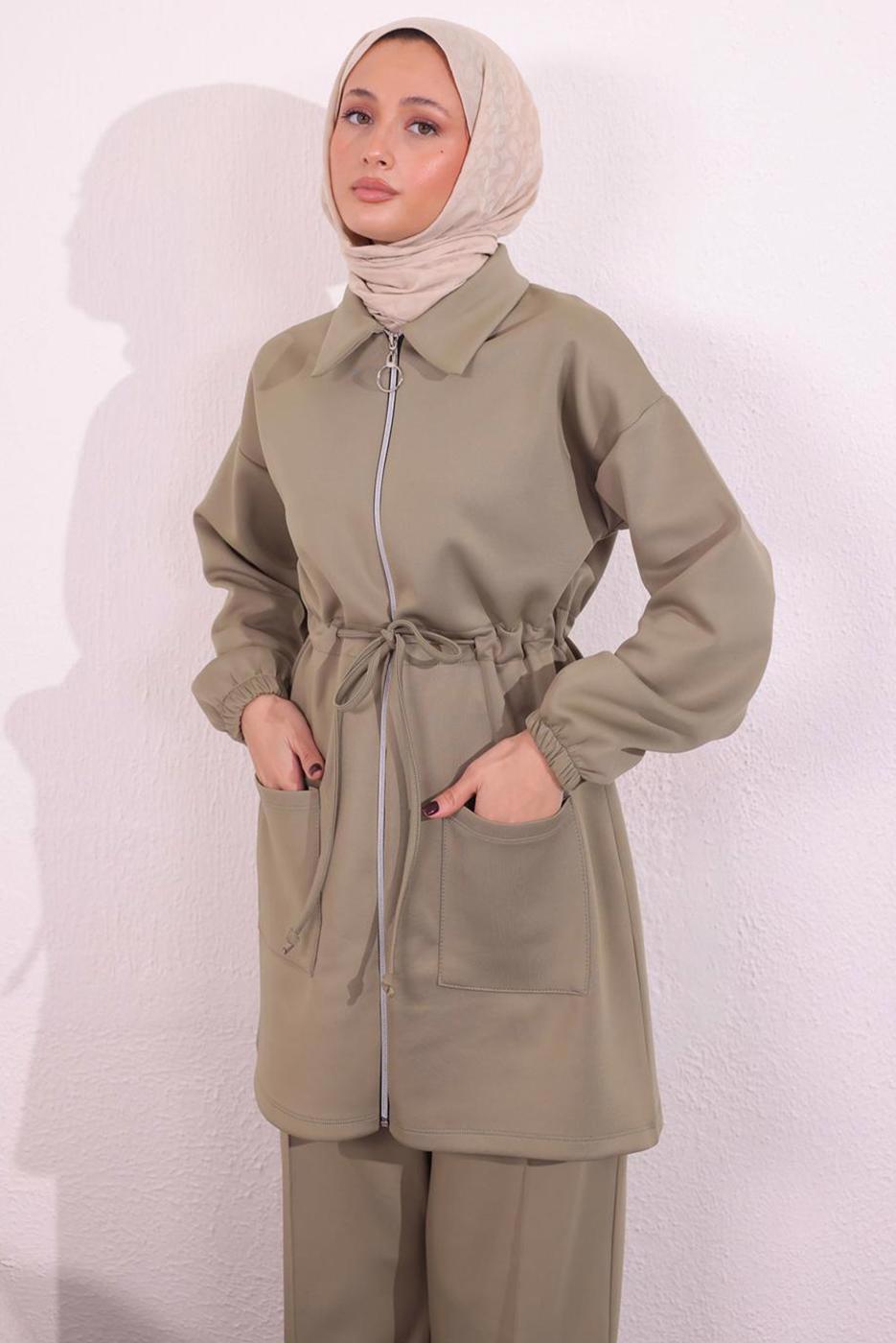 Tesettür giyim YEŞİL PANTOLONLU SCUBA TAKIM T 5654