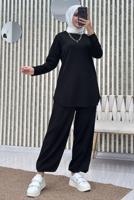 Tesettür giyim SİYAH BELİ LASTİKLİ PANTOLONLU TAKIM T 5690