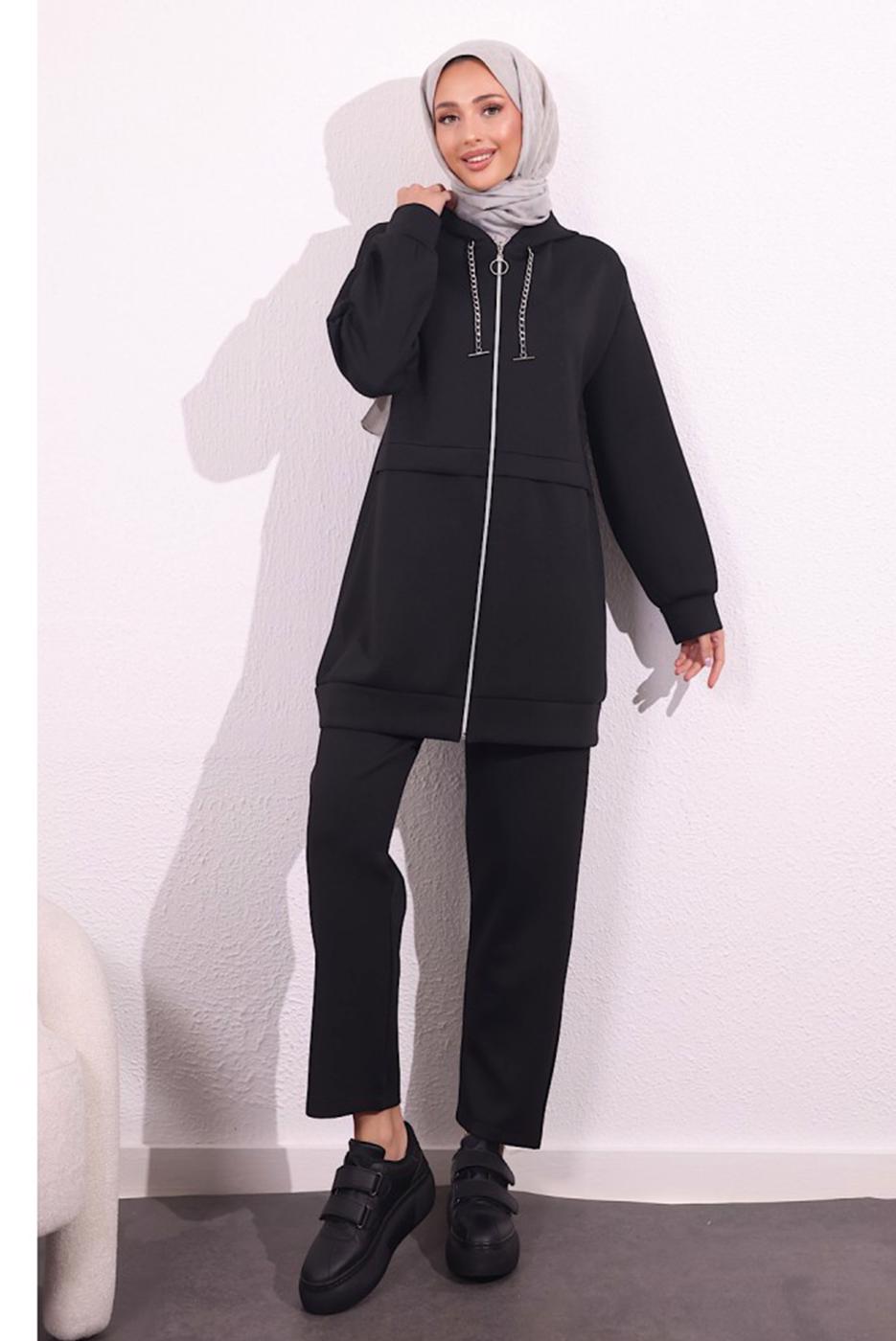 Tesettür giyim SİYAH PANTOLONLU SCUBA TAKIM T 6654