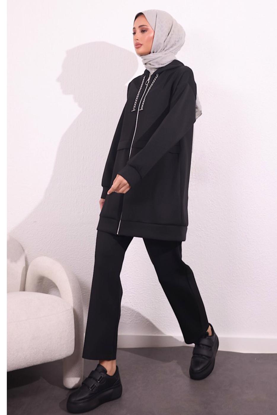 Tesettür giyim SİYAH PANTOLONLU SCUBA TAKIM T 6654