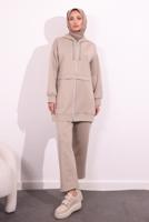 Tesettür giyim BEJ PANTOLONLU SCUBA TAKIM T 6654