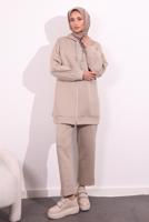 Tesettür giyim BEJ PANTOLONLU SCUBA TAKIM T 6654