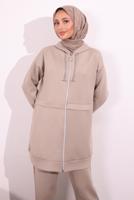 Tesettür giyim BEJ PANTOLONLU SCUBA TAKIM T 6654