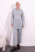 Tesettür giyim GRİ PANTOLONLU SCUBA TAKIM T 6654