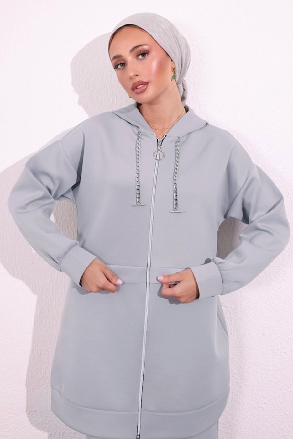 Tesettür giyim GRİ PANTOLONLU SCUBA TAKIM T 6654