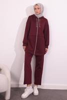 Tesettür giyim BORDO PANTOLONLU SCUBA TAKIM T 6654