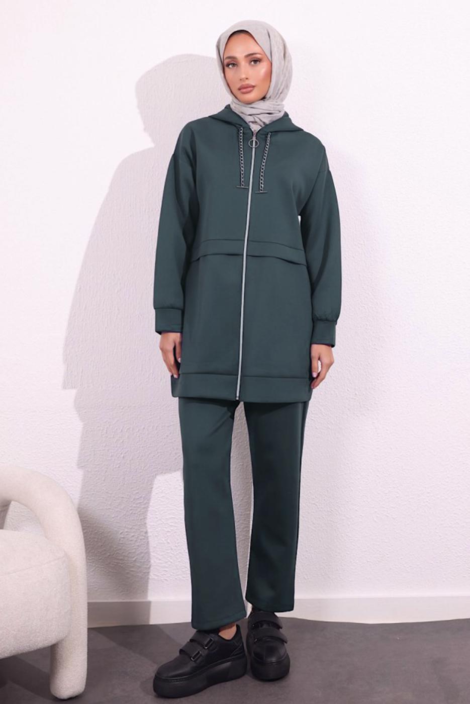 Hijab clothing GREY HOODED PANTS SUIT T 6654