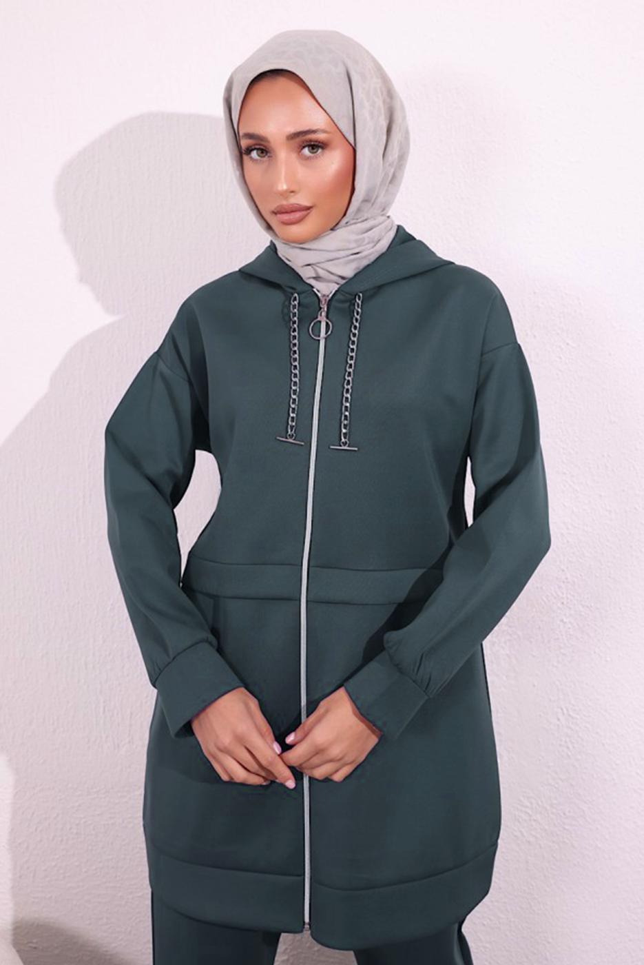 Hijab clothing GREY HOODED PANTS SUIT T 6654