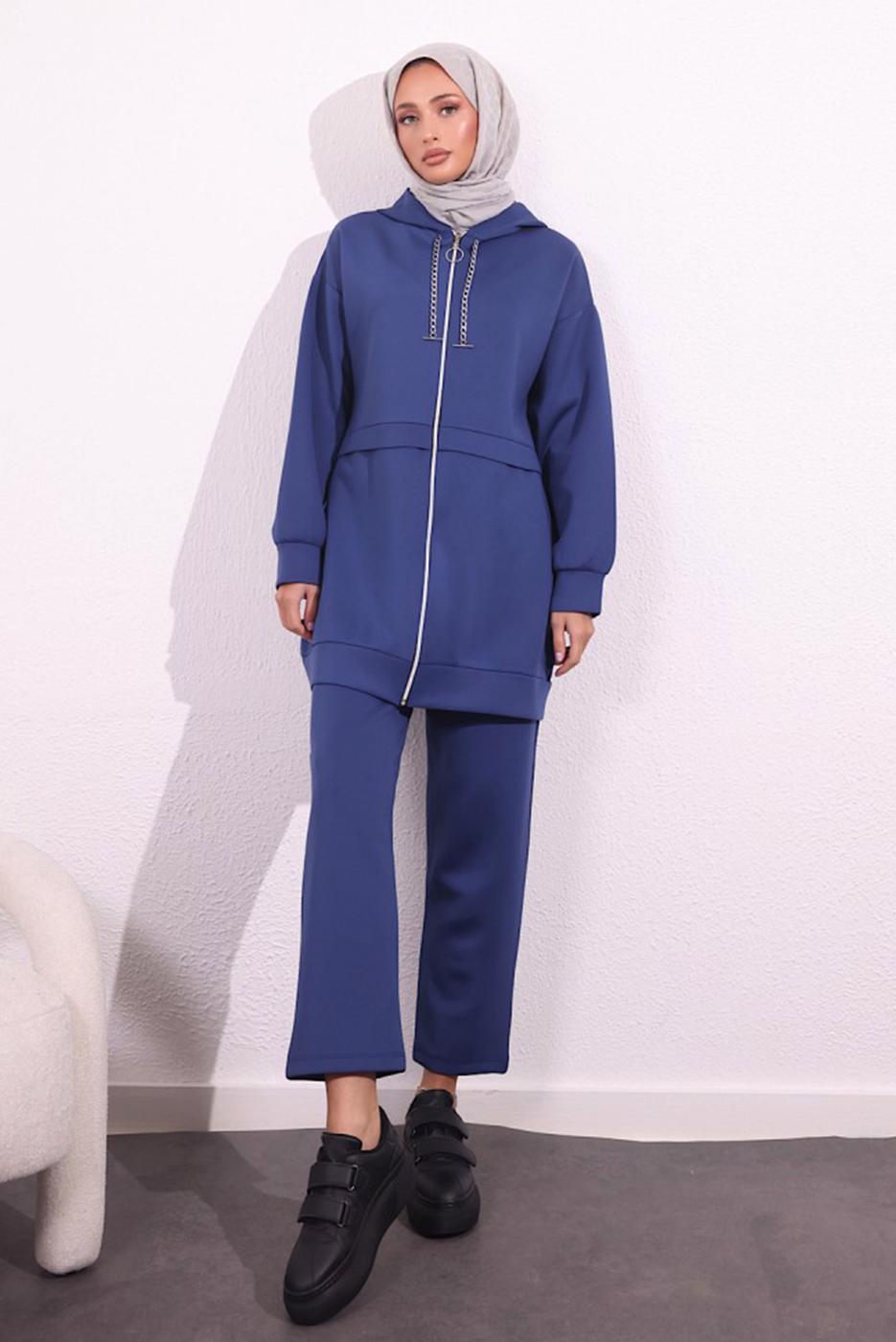 Tesettür giyim LACİVERT PANTOLONLU SCUBA TAKIM T 6654